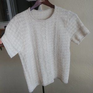 linen cream gray Knitted shirt women custom made size M/L